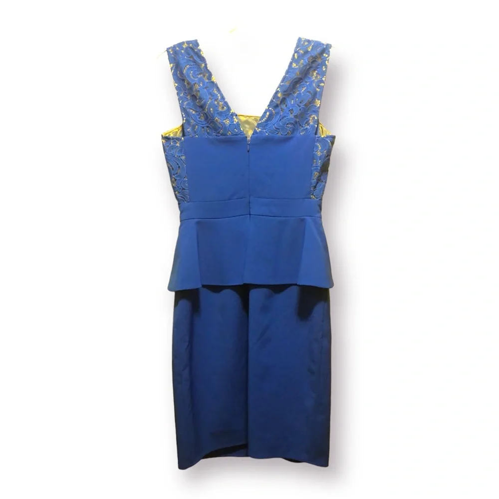 Gianni Bini Blue Peplum Cocktail Dress with Lace Detail - Picture 2 of 4